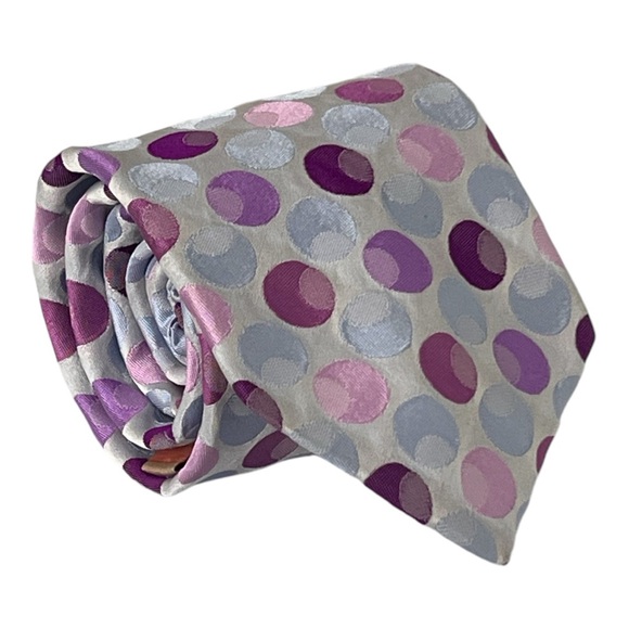 Ted Baker 110% Silk Polka Dot Tie Silver Purple Blue Pink - Picture 1 of 6
